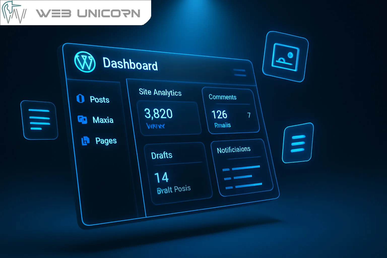 پیشخوان (Dashboard) نگاه کلی و سریع به سایت وردپرس | طراحی و پشتیبانی سایت وب یونیکورن